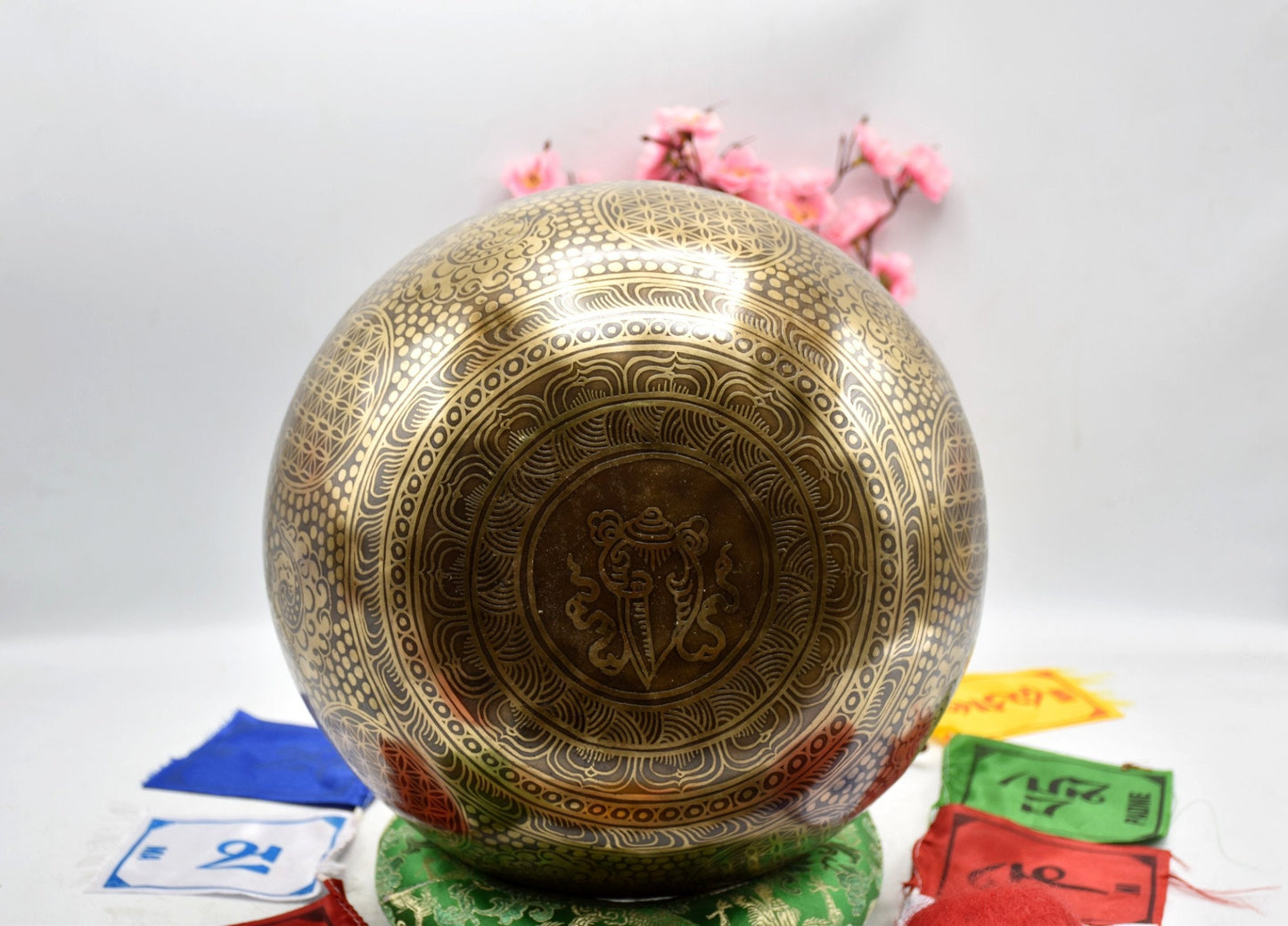 Flower of Life Singing Bowl: 11 inch Handmade Tibetan Bowl for Sound Healing