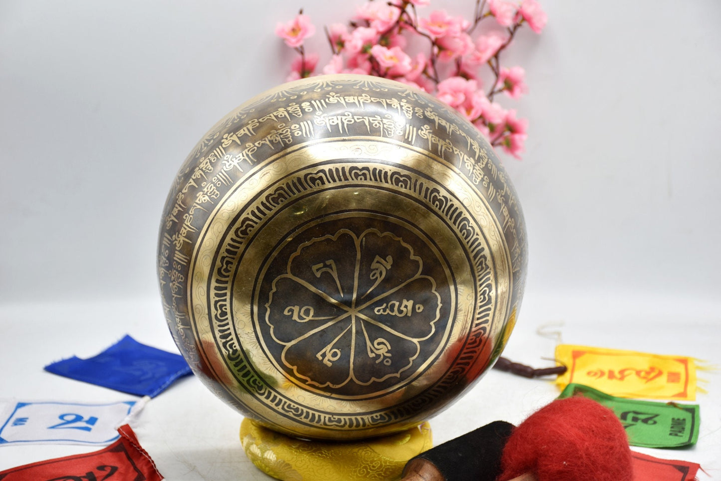 Mantra Carved Singing Bowl: Handmade Tibetan Bowl for Meditation & Yoga