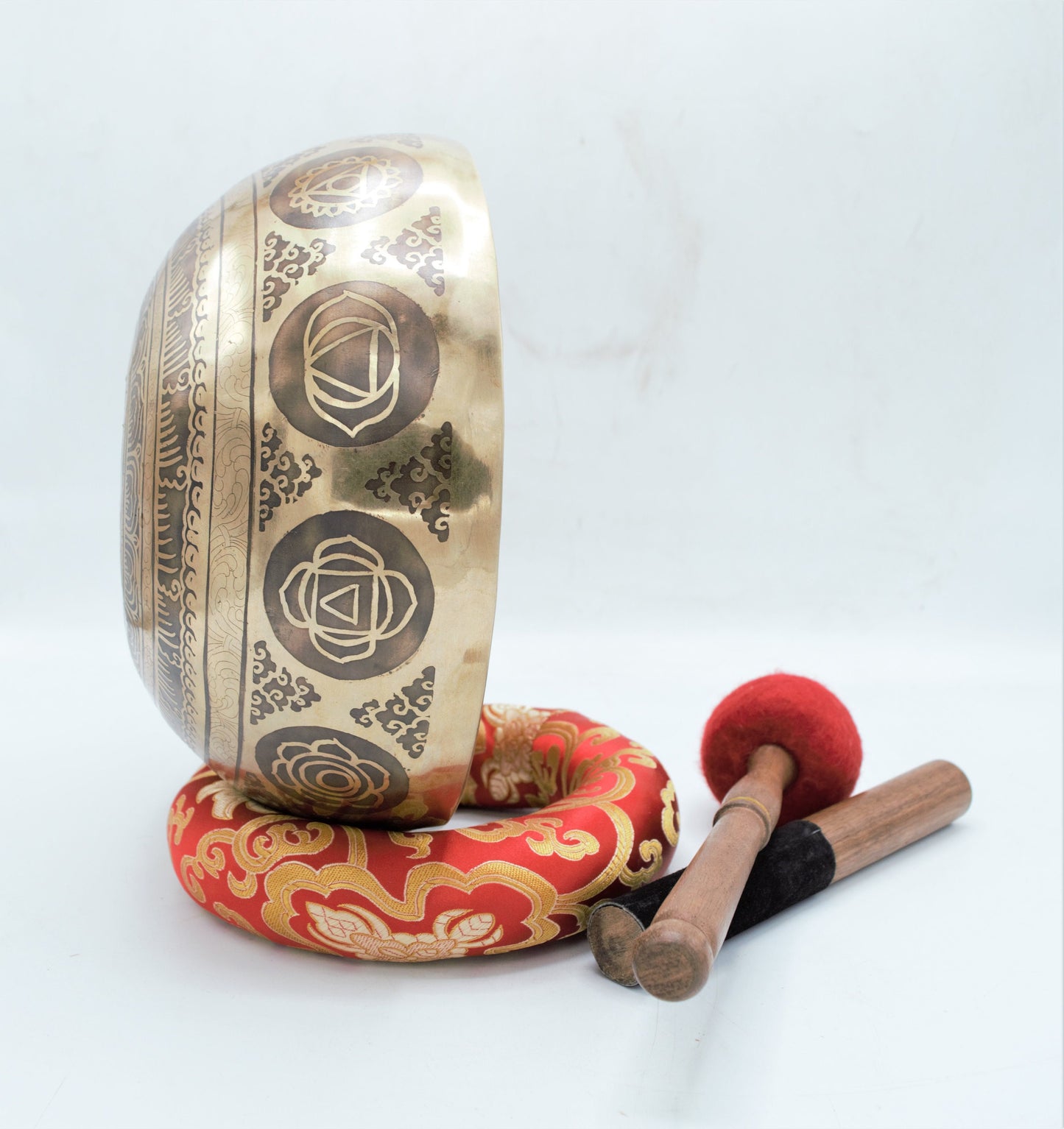 Flower of Life Carved Singing Bowl: 10 inch Tibetan Bowl for Sound Healing