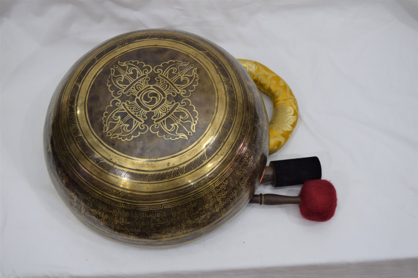 15 inch Yogi Engraved Singing Bowl: Handmade Chakra Balance Tibetan Bowl