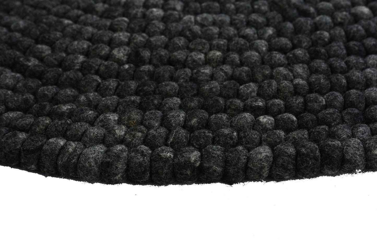 Handmade Ebony Felt Ball Rug – Round Black Wool Area Rug