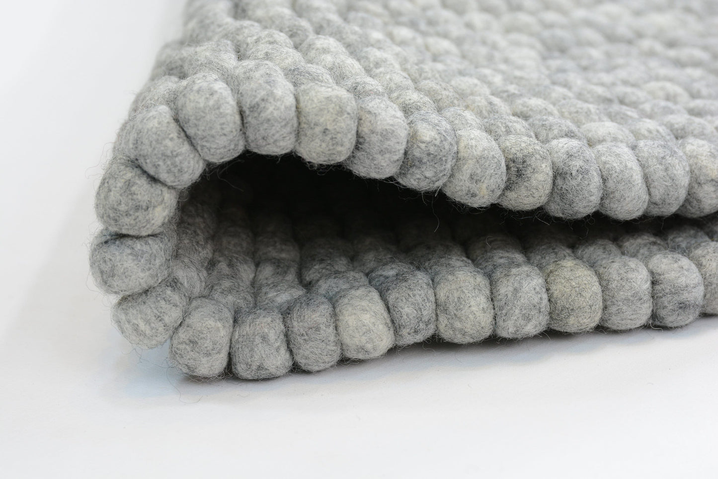 Handmade Slate Gray Felt Ball Rug: Round Nursery Carpet