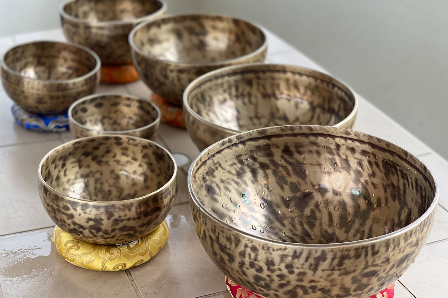 Handmade Antique Carved Singing Bowl Set: Tibetan Sound Healing