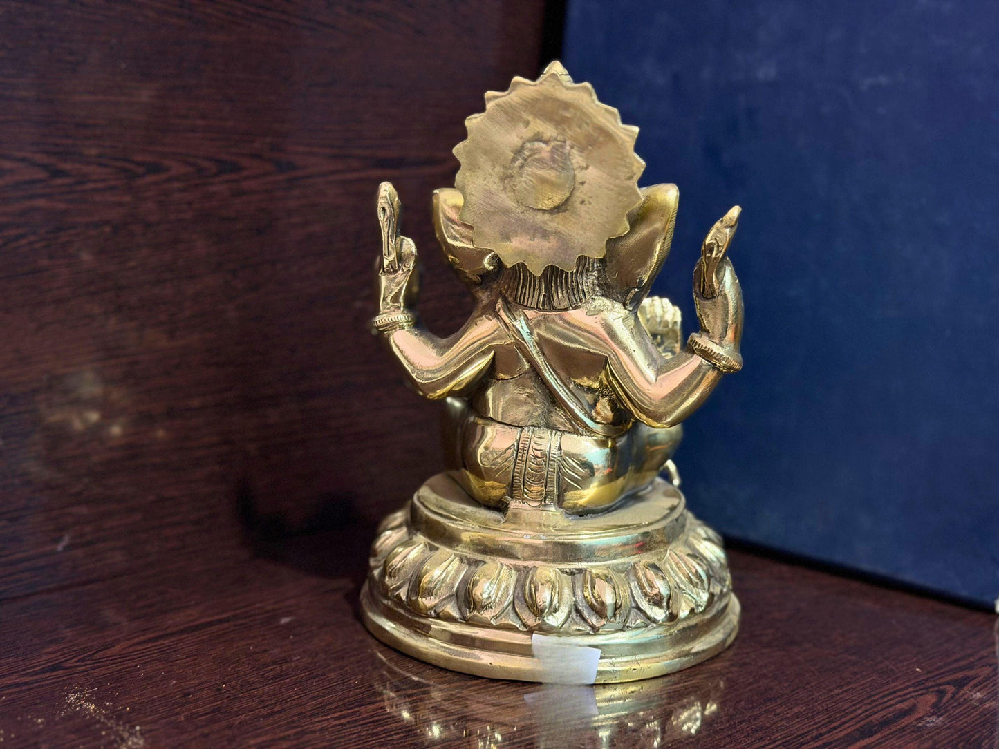 Handmade Brass Lord Ganesha Statue | Golden Hindu God Murti