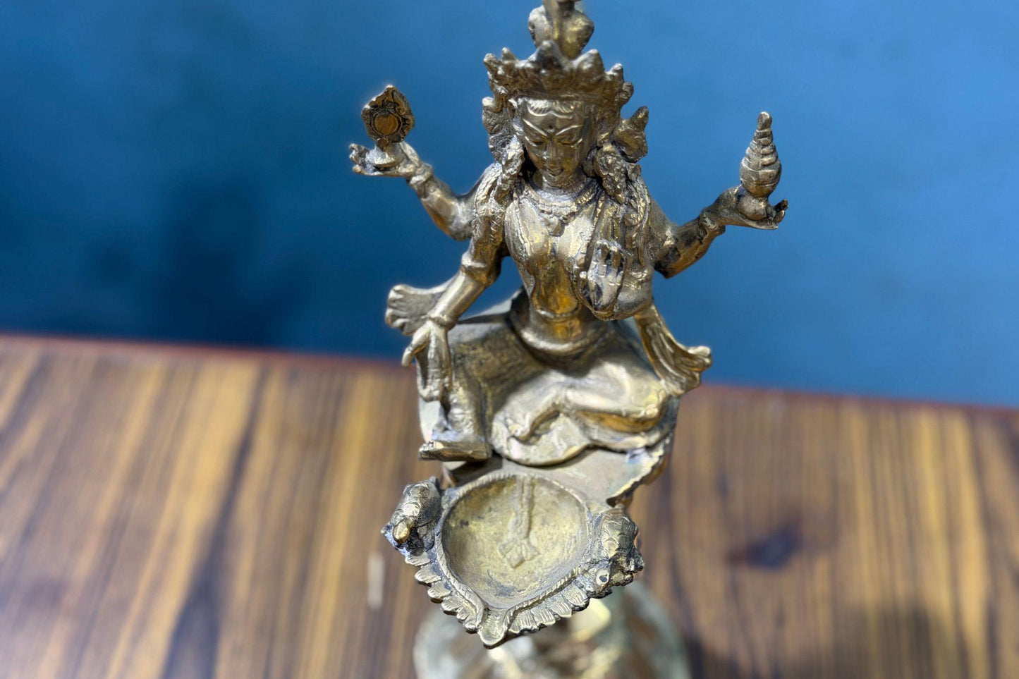 Sacred Handcrafted Brass Goddess Lakshmi / Vasudhara Diya – 12 Inches