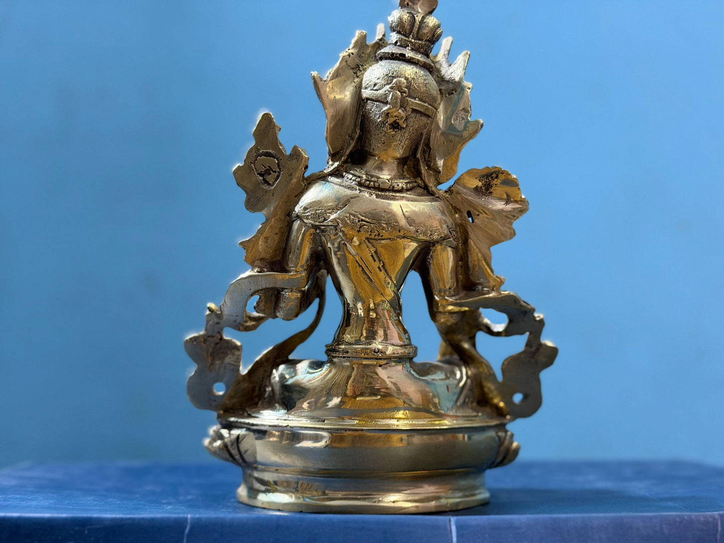 Handmade Green Tara Brass Statue | Gold Buddhist Altar Decor, 6 Inch