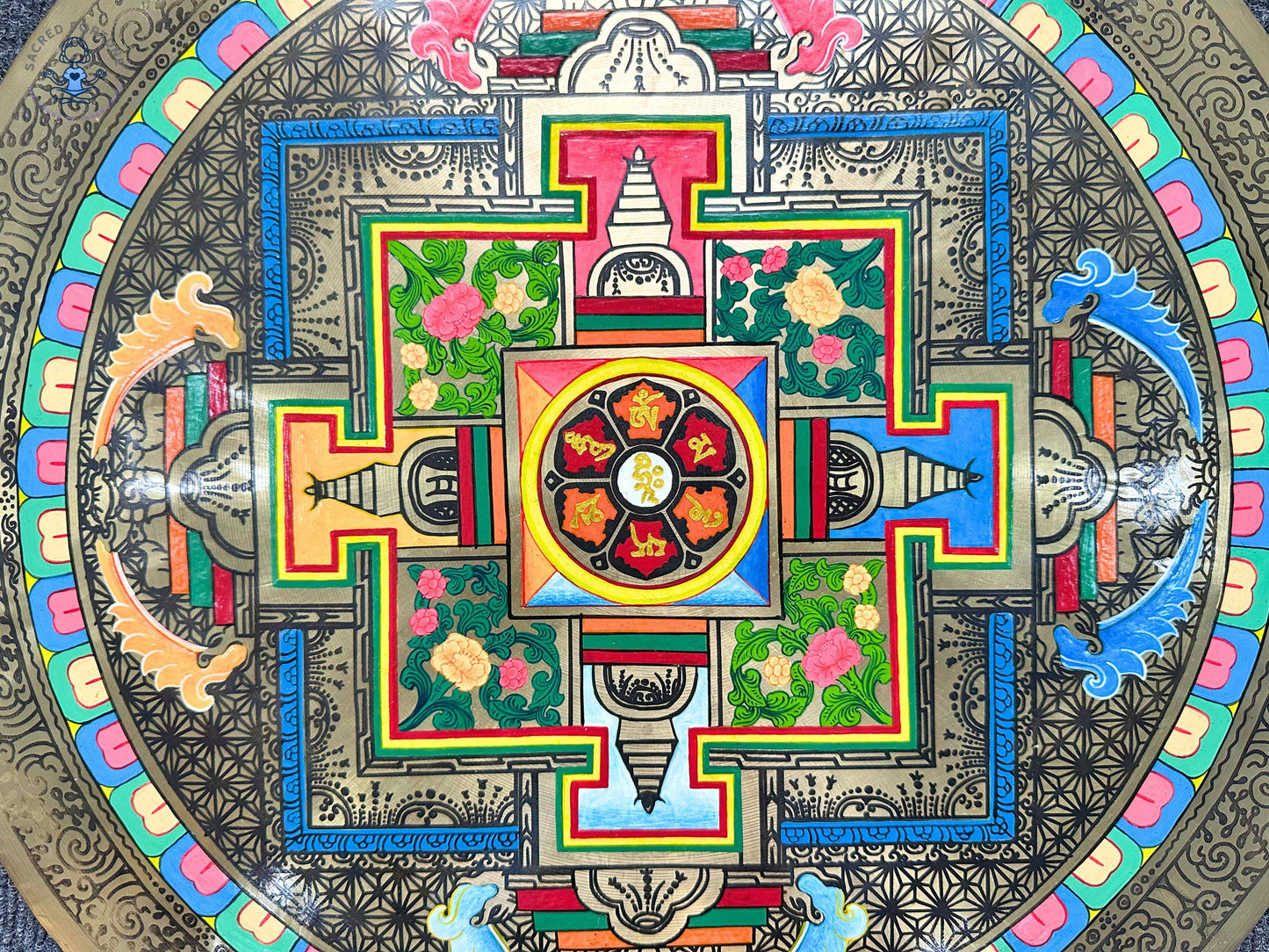 Handmade Sri Yantra Gong | Sacred Geometry Sound Healing Gong | 7-Metals Tibetan Gong for Meditation, Yoga & Chakra Alignment | Fair Trade World Creation Crafts