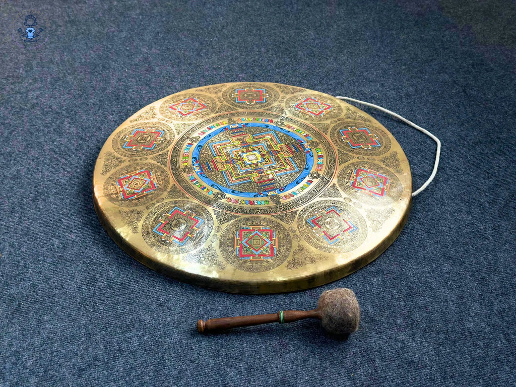 Chakra Yantra Gong – Handcrafted 7 Metals Tibetan Gong | Sacred Sound Healing Instrument | 40–100cm | Mandala Gong for Meditation & Rituals World Creation Crafts
