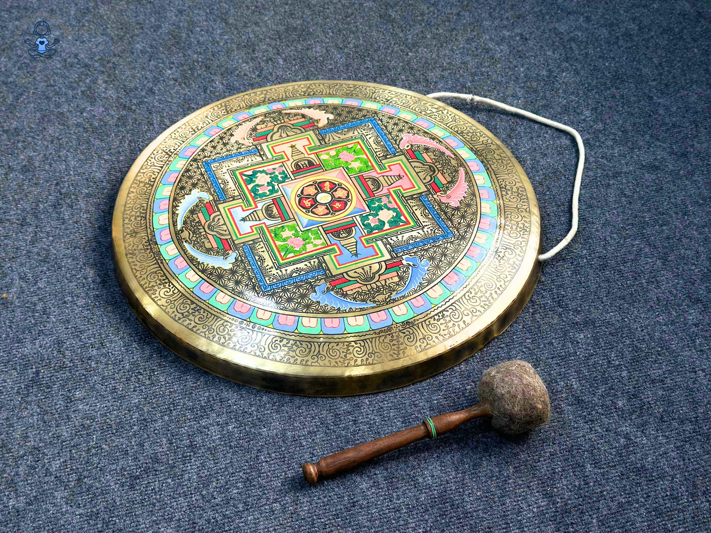 Handmade Sri Yantra Gong | Sacred Geometry Sound Healing Gong | 7-Metals Tibetan Gong for Meditation, Yoga & Chakra Alignment | Fair Trade World Creation Crafts