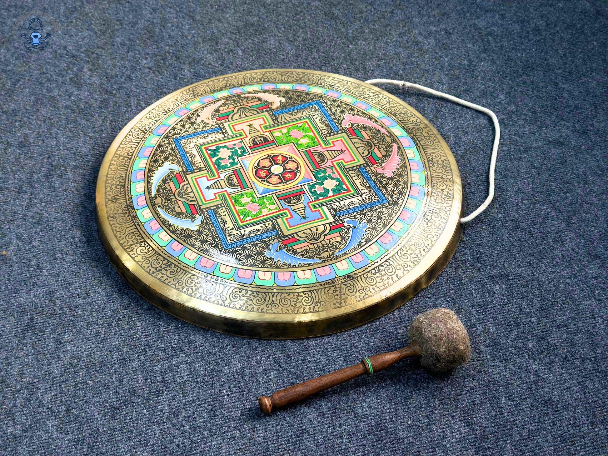 Handmade Sri Yantra Gong | Sacred Geometry Sound Healing Gong | 7-Metals Tibetan Gong for Meditation, Yoga & Chakra Alignment | Fair Trade World Creation Crafts