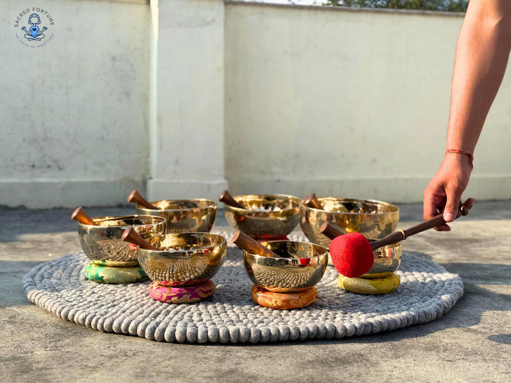 7-Piece Polished Singing Bowl Set – Handmade & Professionally Tuned | Chakra Sound Healing Bowls from Nepal World Creation Crafts