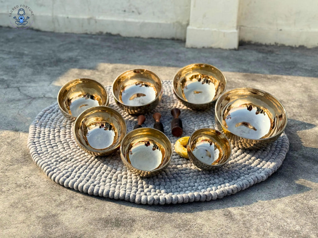 7-Piece Polished Singing Bowl Set – Handmade & Professionally Tuned | Chakra Sound Healing Bowls from Nepal World Creation Crafts