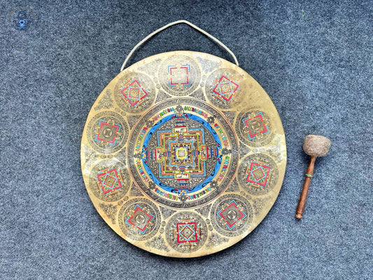 Chakra Yantra Gong – Handcrafted 7 Metals Tibetan Gong | Sacred Sound Healing Instrument | 40–100cm | Mandala Gong for Meditation & Rituals World Creation Crafts