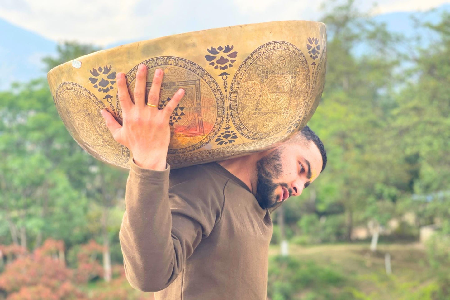 Extra Large Handmade Buddha Feet 7-Metal Singing Bowl from Nepal – Etched Sound Healing Bowl for Meditation, Chakra Balancing, Yoga, Energy World Creation Crafts