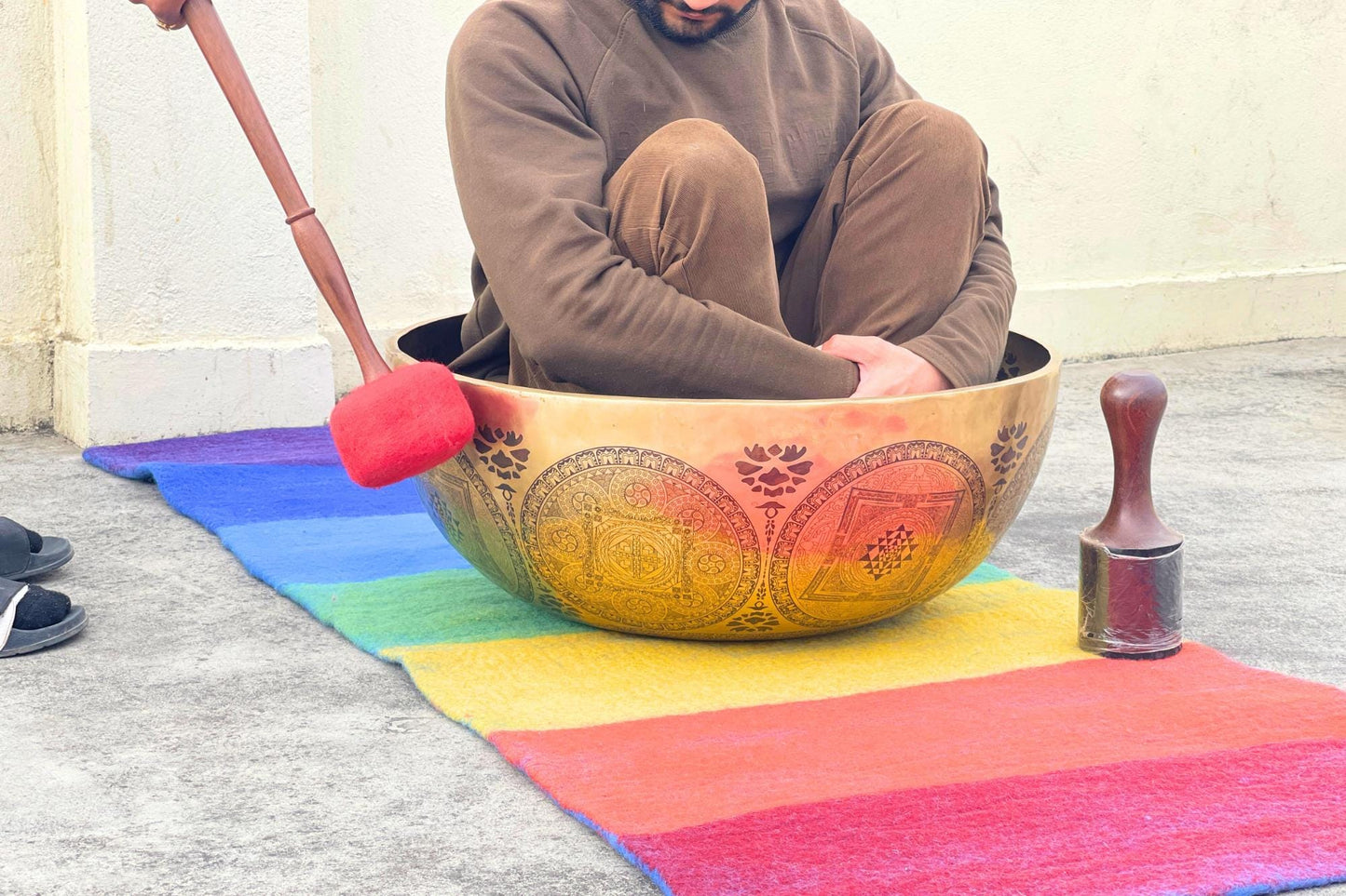 Extra Large Handmade Buddha Feet 7-Metal Singing Bowl from Nepal – Etched Sound Healing Bowl for Meditation, Chakra Balancing, Yoga, Energy World Creation Crafts