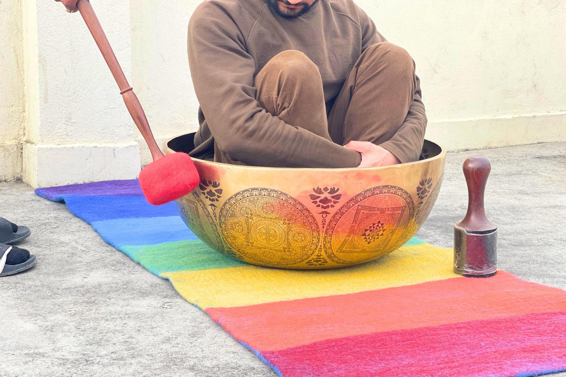 Extra Large Handmade Buddha Feet 7-Metal Singing Bowl from Nepal – Etched Sound Healing Bowl for Meditation, Chakra Balancing, Yoga, Energy World Creation Crafts