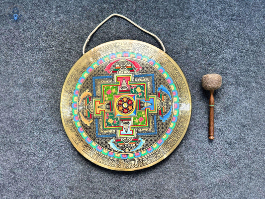 Handmade Sri Yantra Gong | Sacred Geometry Sound Healing Gong | 7-Metals Tibetan Gong for Meditation, Yoga & Chakra Alignment | Fair Trade World Creation Crafts