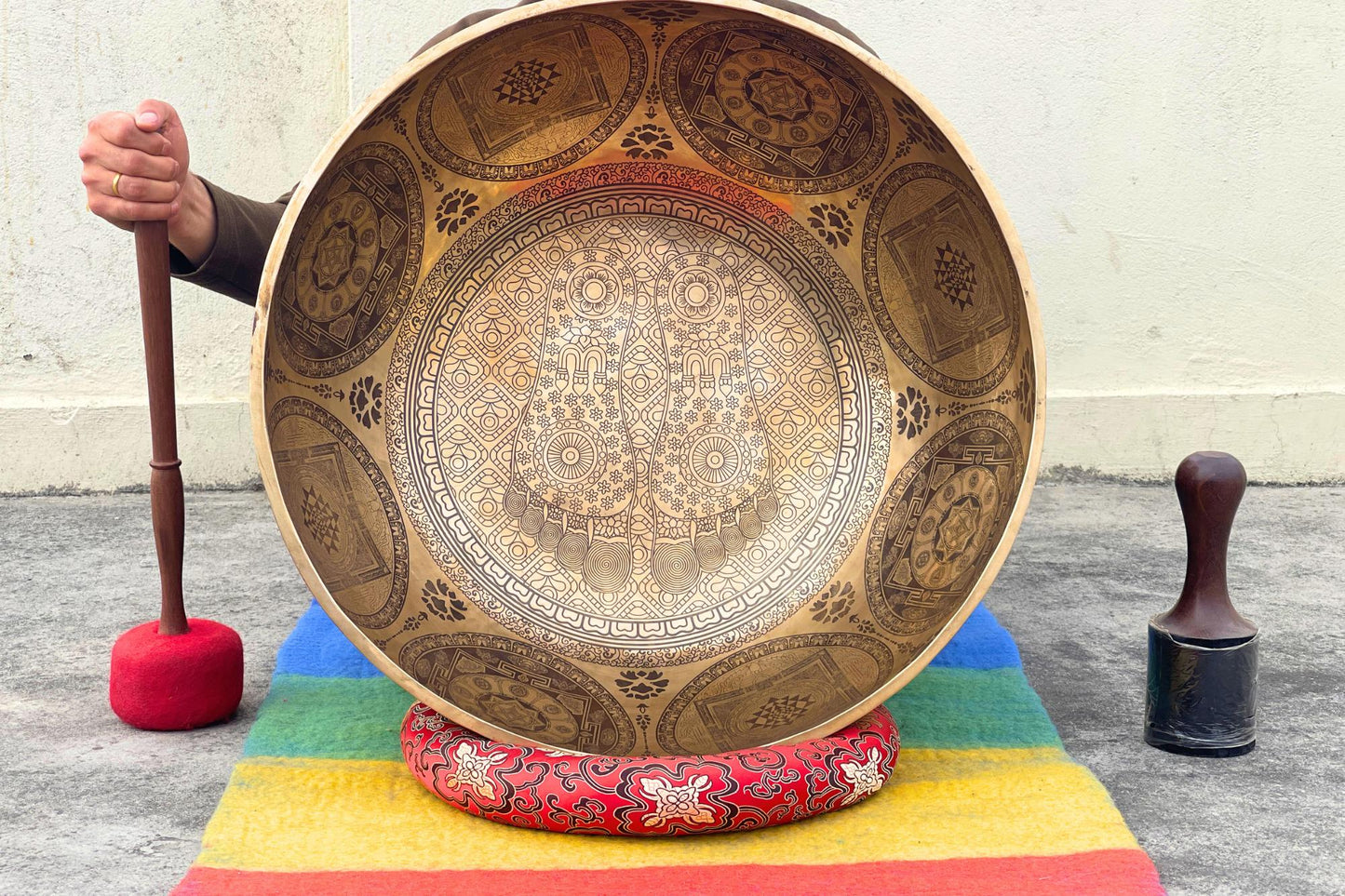 Extra Large Handmade Buddha Feet 7-Metal Singing Bowl from Nepal – Etched Sound Healing Bowl for Meditation, Chakra Balancing, Yoga, Energy World Creation Crafts