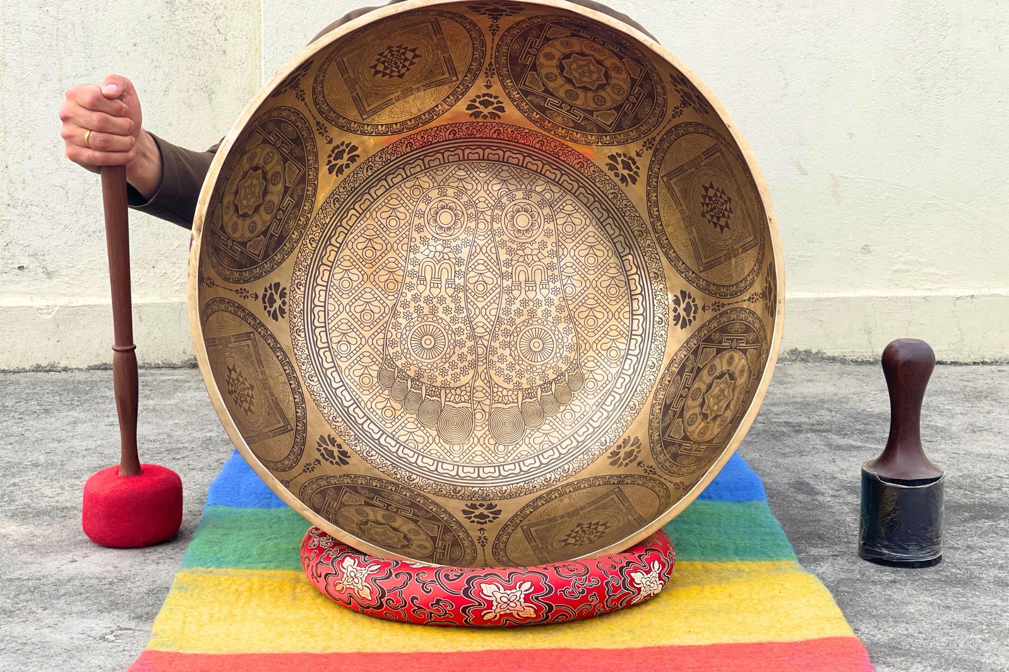 Extra Large Handmade Buddha Feet 7-Metal Singing Bowl from Nepal – Etched Sound Healing Bowl for Meditation, Chakra Balancing, Yoga, Energy World Creation Crafts