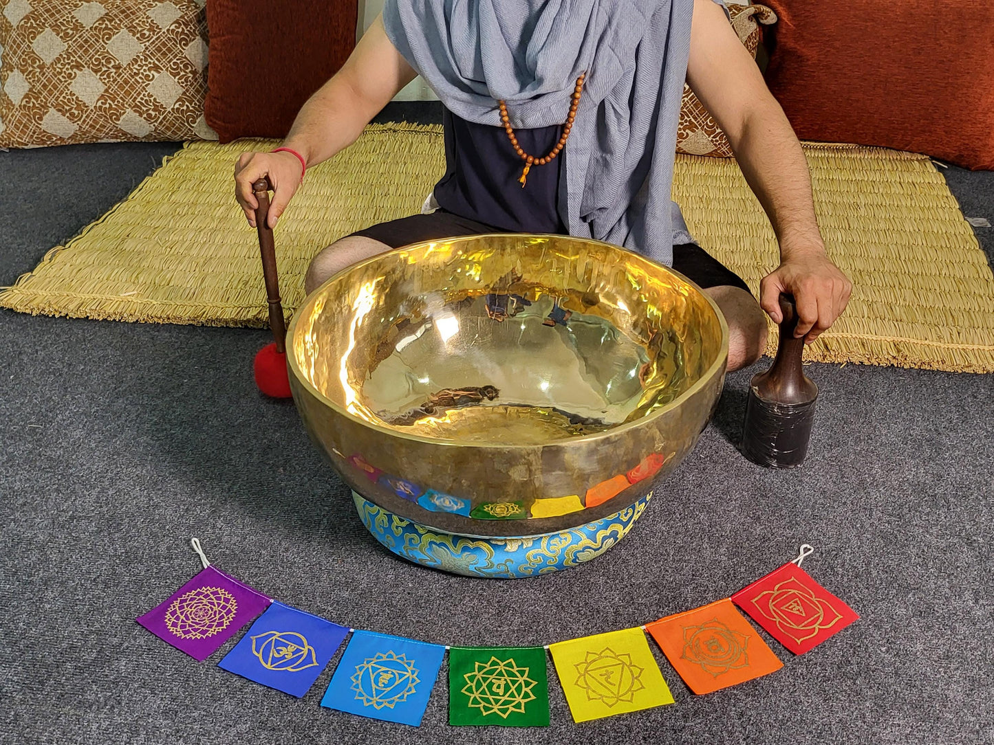 7 Chakra Healing Tibetan handmade Singing Bowl- Shiny Jambati Sets for  Meditation, Yoga and Sound Baths - Seven Chakra Bowls