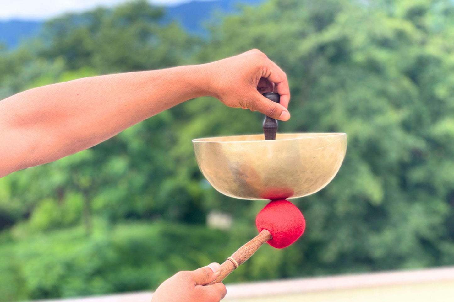 Brass Therapeutic Singing Bowl w/ Handle - Singing Bowl Suction Cup for Sound Baths, Massages and Therapy -  Handmade in Nepal
