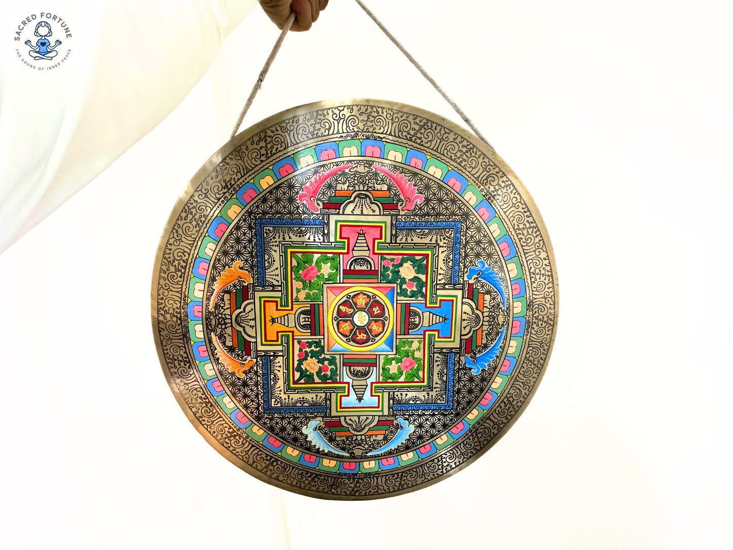 Handmade Sri Yantra Gong | Sacred Geometry Sound Healing Gong | 7-Metals Tibetan Gong for Meditation, Yoga & Chakra Alignment | Fair Trade World Creation Crafts