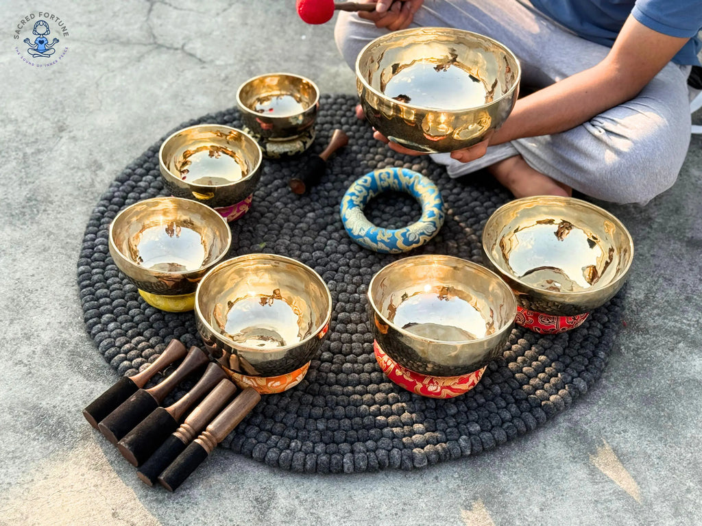7-Piece Polished Singing Bowl Set – Handmade & Professionally Tuned | Chakra Sound Healing Bowls from Nepal World Creation Crafts
