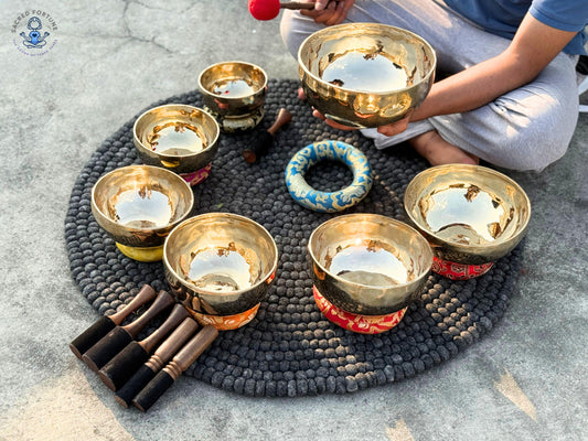 7-Piece Polished Singing Bowl Set – Handmade & Professionally Tuned | Chakra Sound Healing Bowls from Nepal