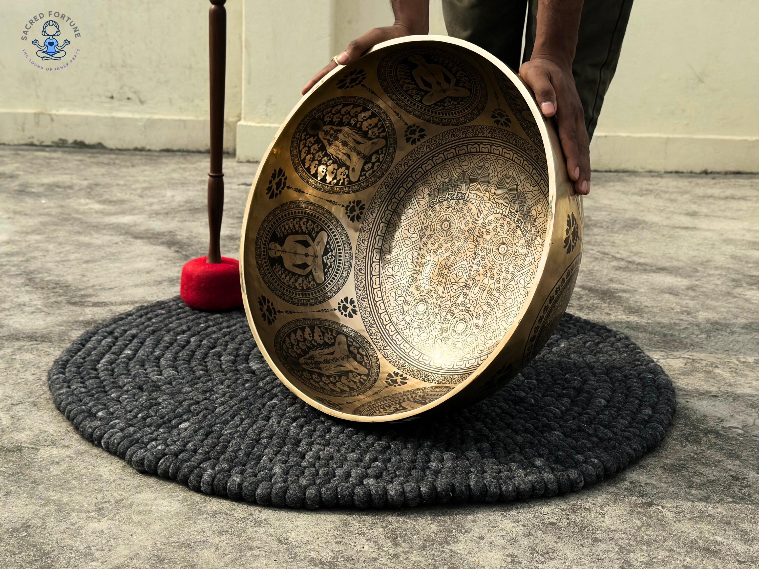 Premium Buddha Feet Carved Singing Bowl – Hand-Hammered Tibetan Singing Bowl - Chakra Healing Meditation Bowl - Best For Group Meditation World Creation Crafts