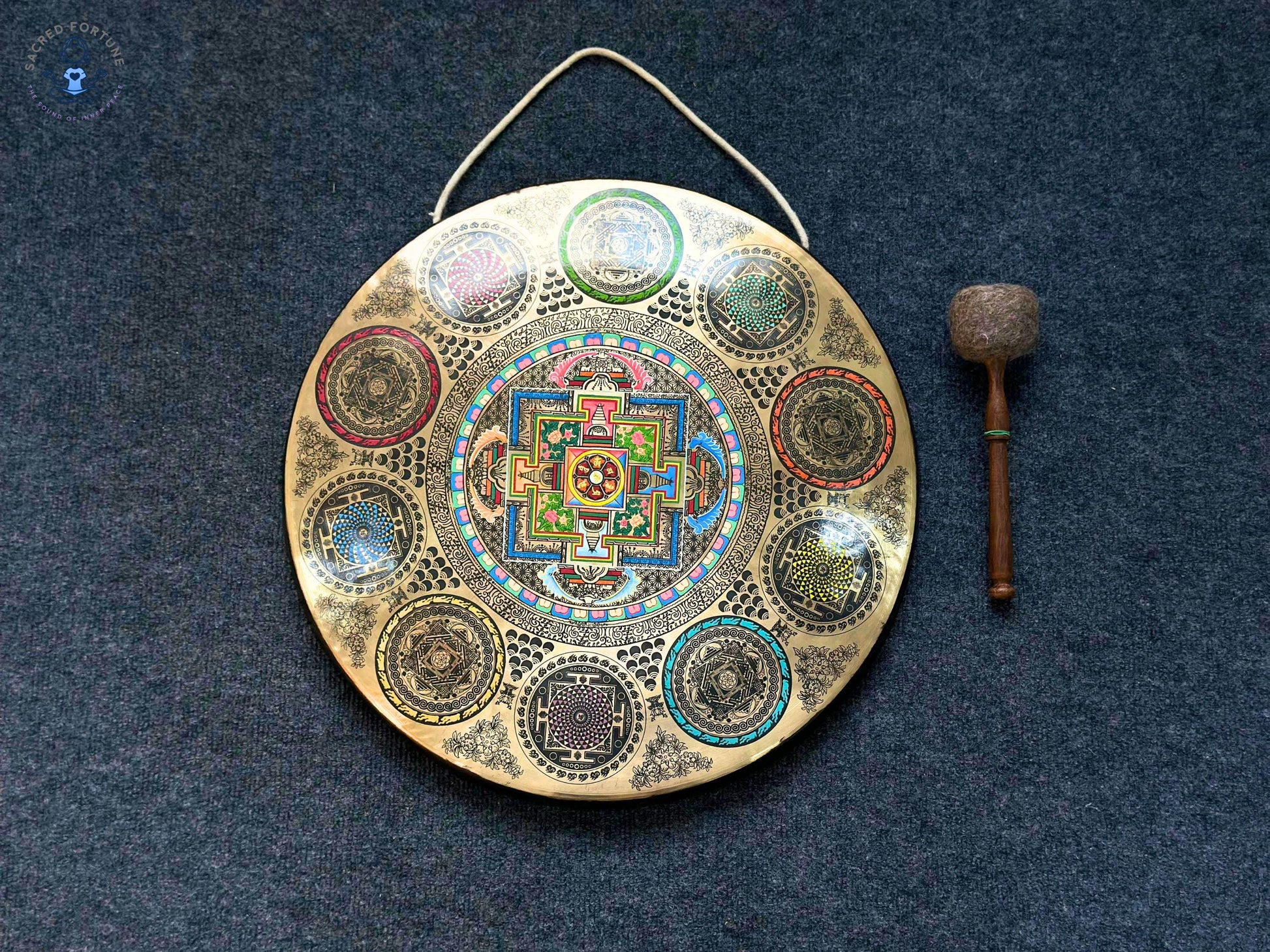 Handmade Mandala Gong – Seven Metals Tibetan Gong for Sound Healing & Meditation | Intricate Yantra Mandala Design | Fair Trade Artisan Made World Creation Crafts