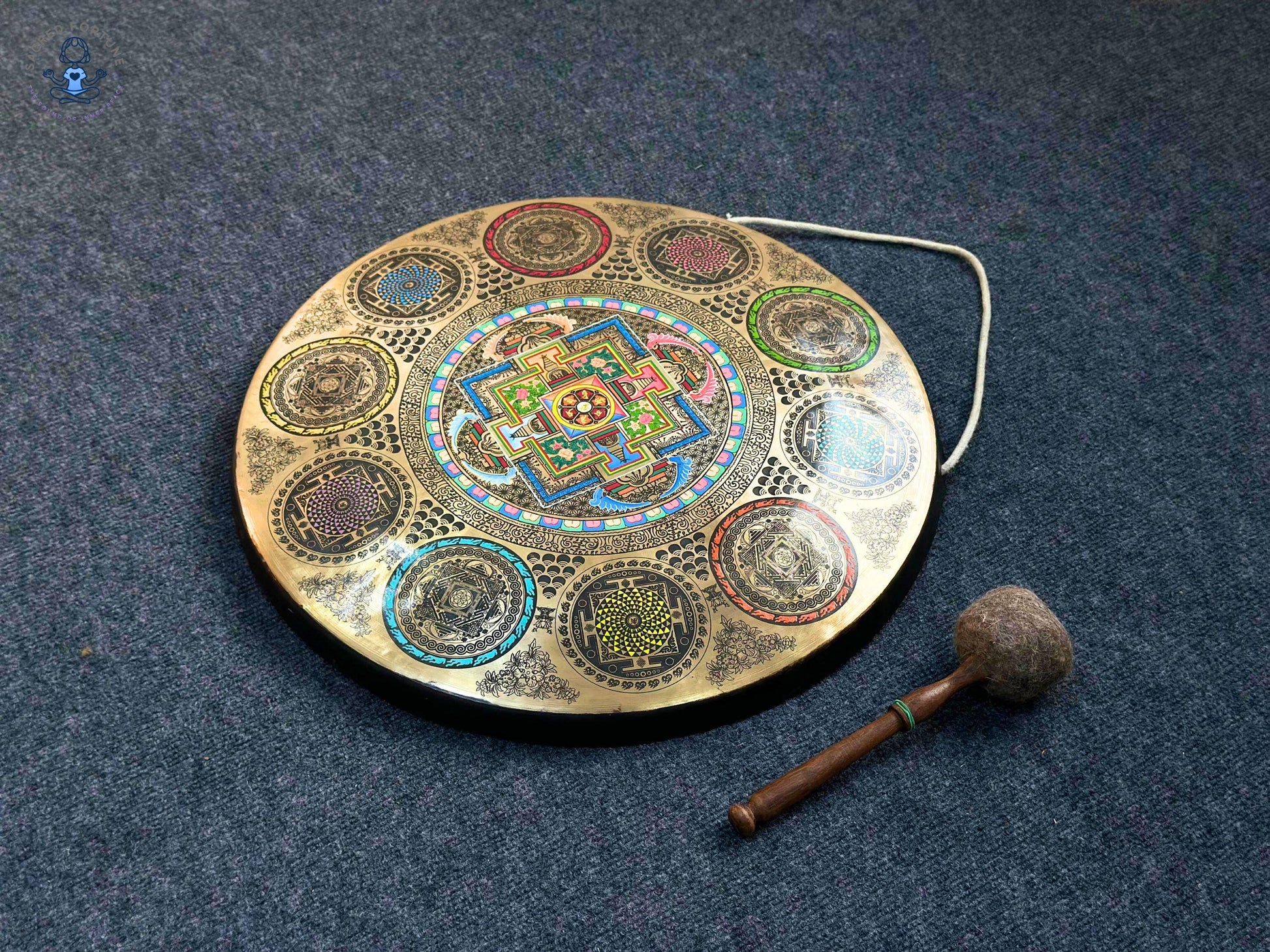 Handmade Mandala Gong – Seven Metals Tibetan Gong for Sound Healing & Meditation | Intricate Yantra Mandala Design | Fair Trade Artisan Made World Creation Crafts