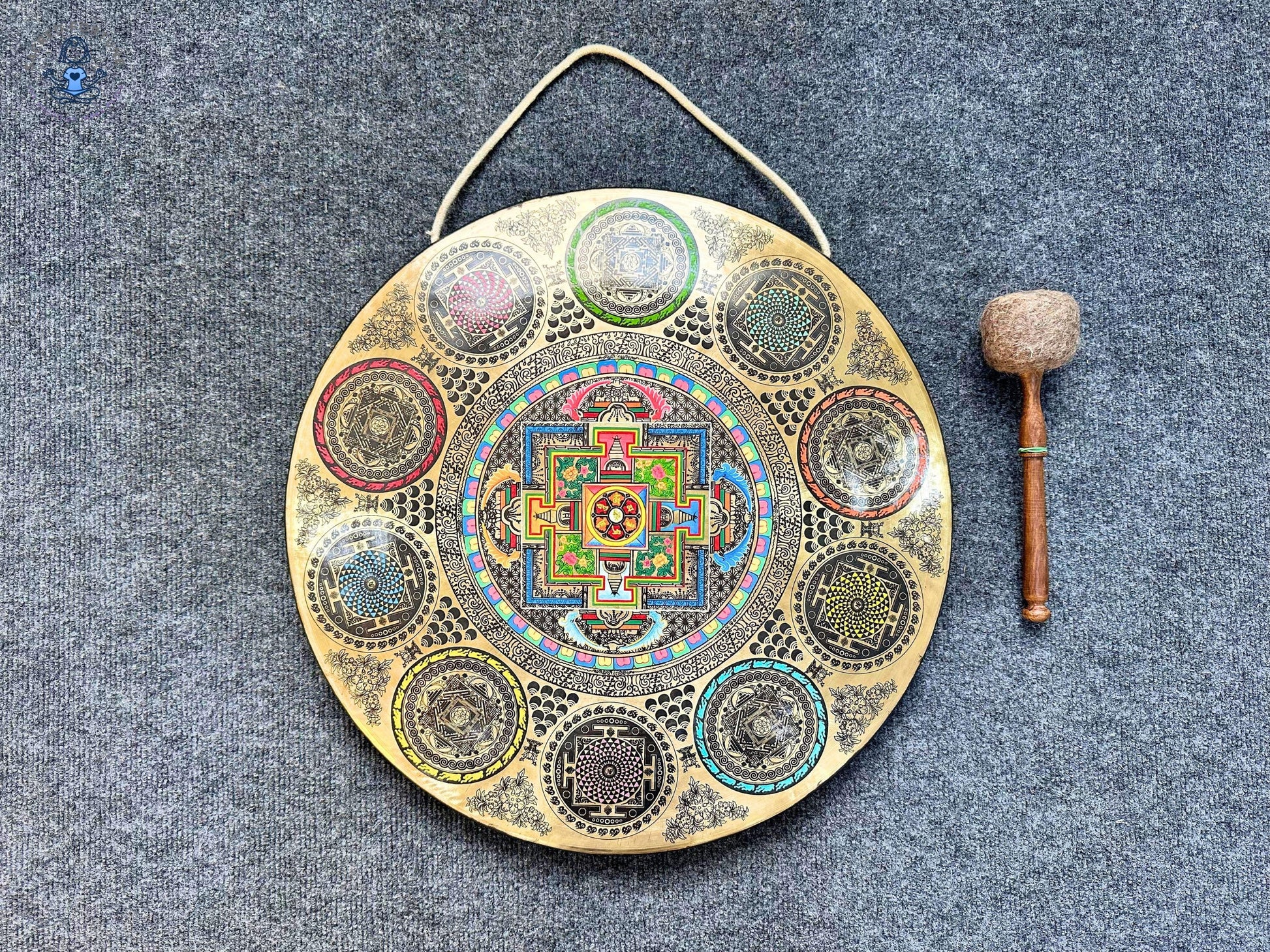 Handmade Mandala Gong – Seven Metals Tibetan Gong for Sound Healing & Meditation | Intricate Yantra Mandala Design | Fair Trade Artisan Made World Creation Crafts
