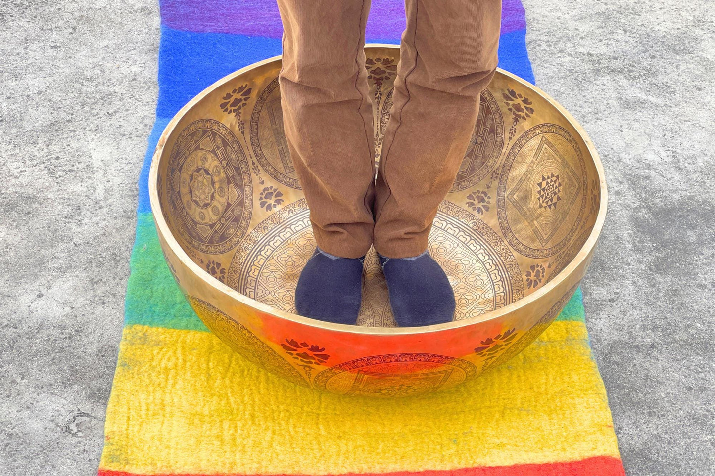 Extra Large Handmade Buddha Feet 7-Metal Singing Bowl from Nepal – Etched Sound Healing Bowl for Meditation, Chakra Balancing, Yoga, Energy World Creation Crafts