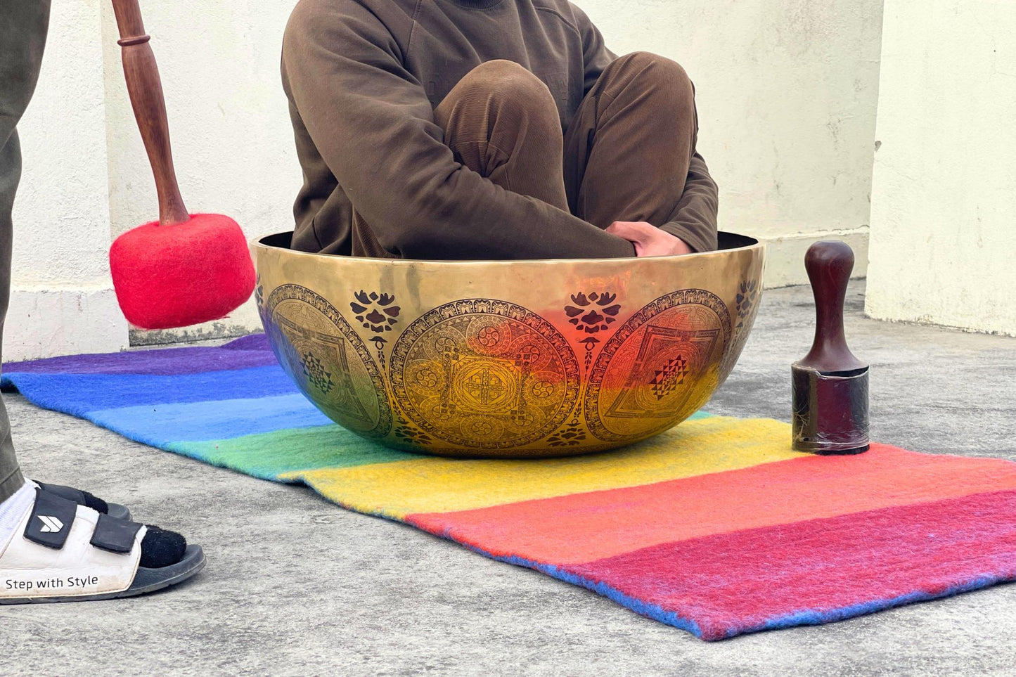 Extra Large Handmade Buddha Feet 7-Metal Singing Bowl from Nepal – Etched Sound Healing Bowl for Meditation, Chakra Balancing, Yoga, Energy World Creation Crafts