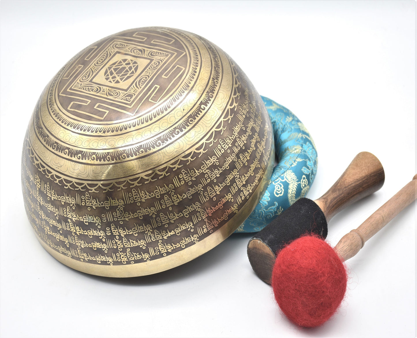 11 inch Mantra Carved Singing Bowl: Handmade Tibetan Bowl for Sound Healing