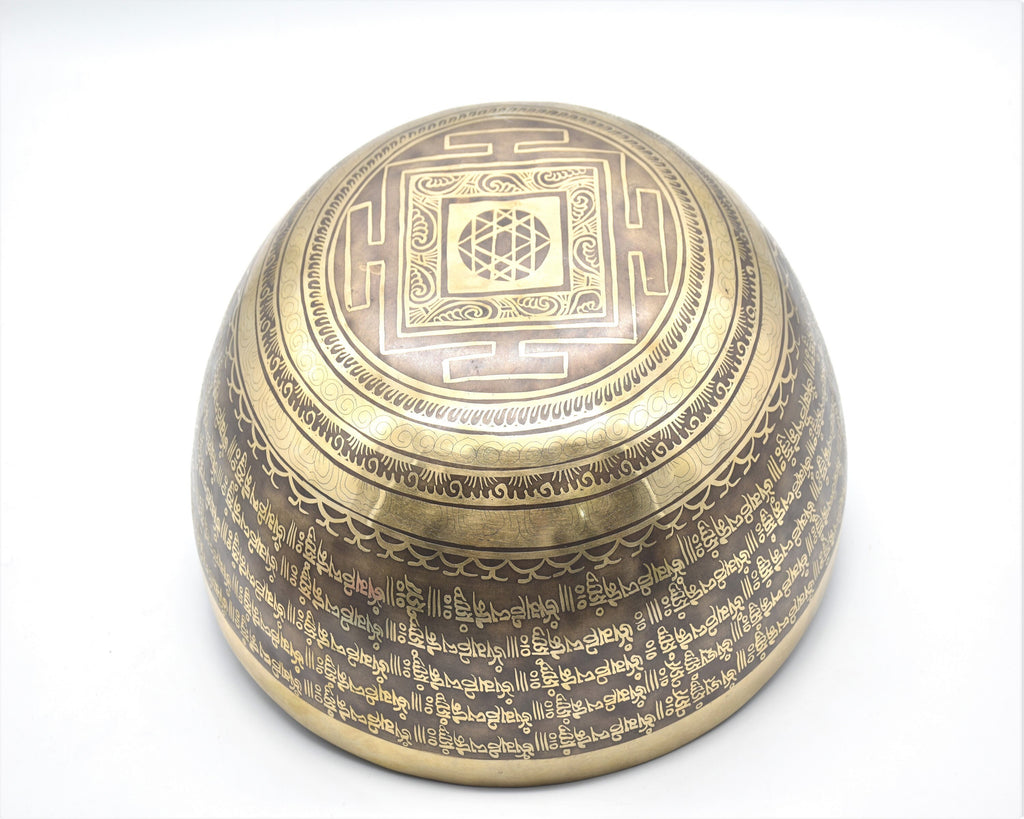 11 inch Mantra Carved Singing Bowl: Handmade Tibetan Bowl for Sound Healing