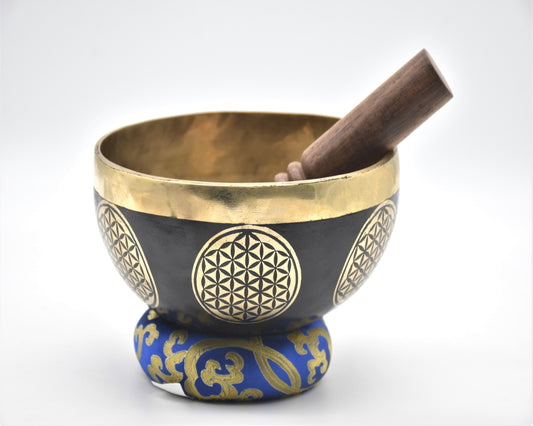 Flower of Life Carved Singing Bowl: 6 inch Tibetan Bowl, Handmade in Nepal