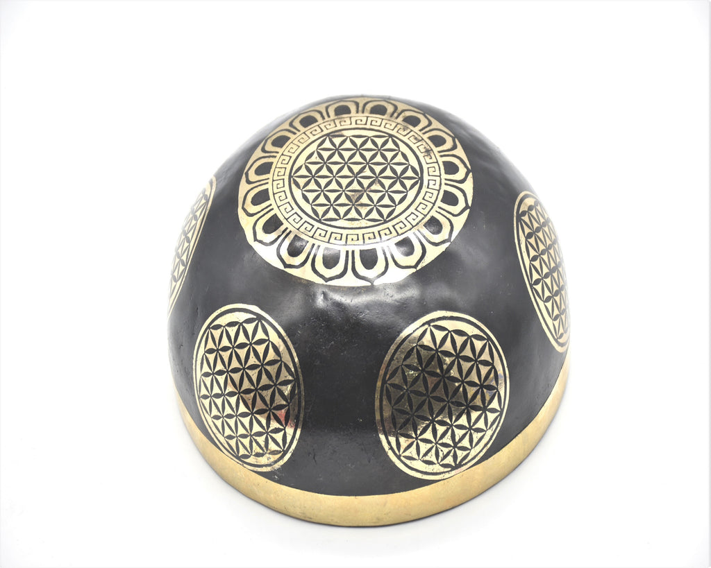 Flower of Life Carved Singing Bowl: 6 inch Tibetan Bowl, Handmade in Nepal