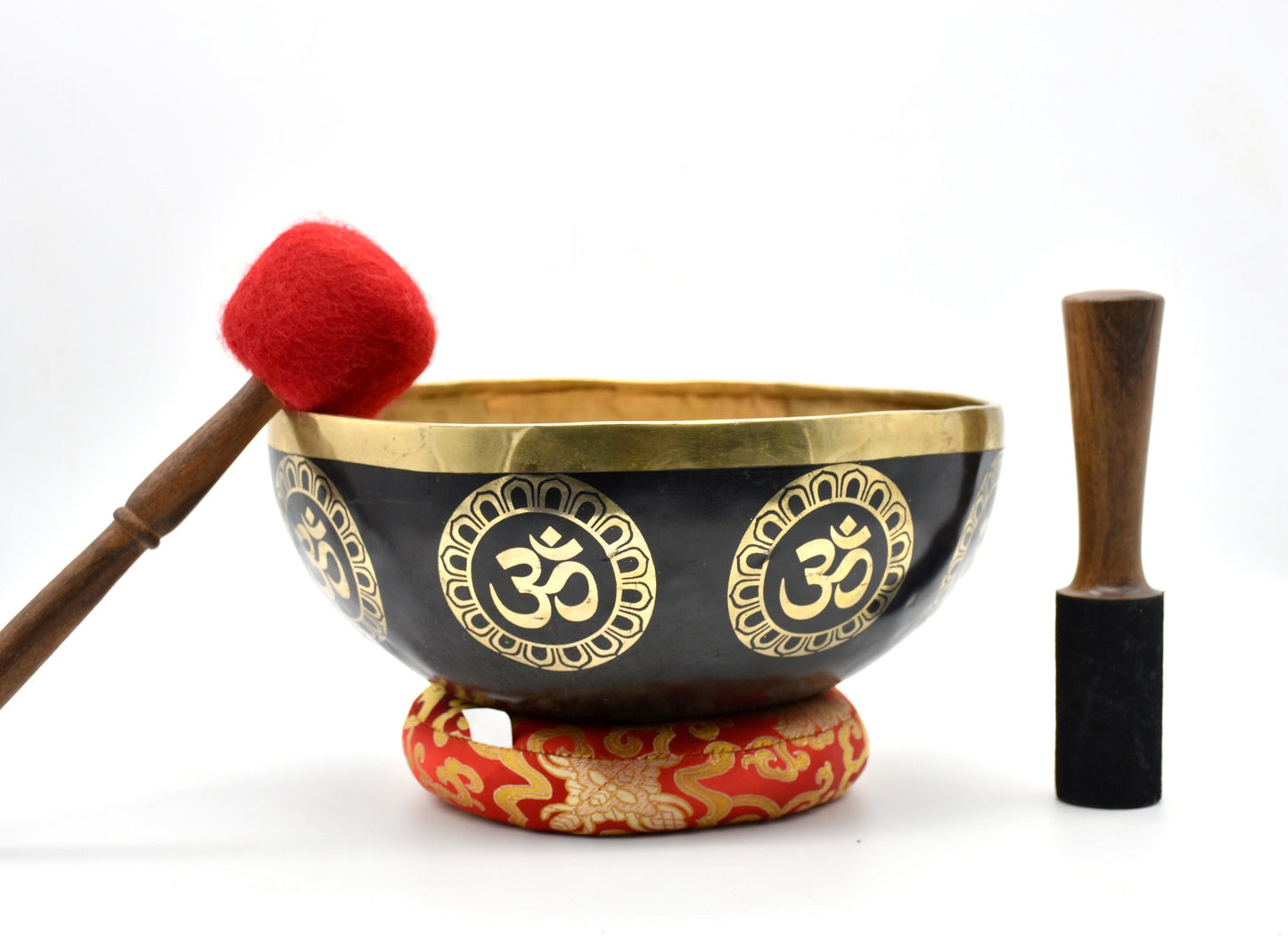 11 inch Hindu OM Carved Singing Bowl: Handmade Tibetan Meditation Bowl