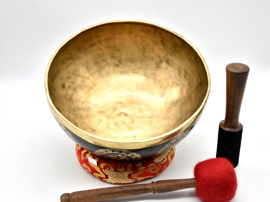 11 inch Hindu OM Carved Singing Bowl: Handmade Tibetan Meditation Bowl