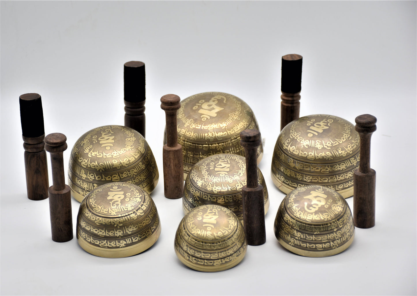 Seven Chakra Tibetan Singing Bowl Set: Handmade Mantra Bowls with Mallets