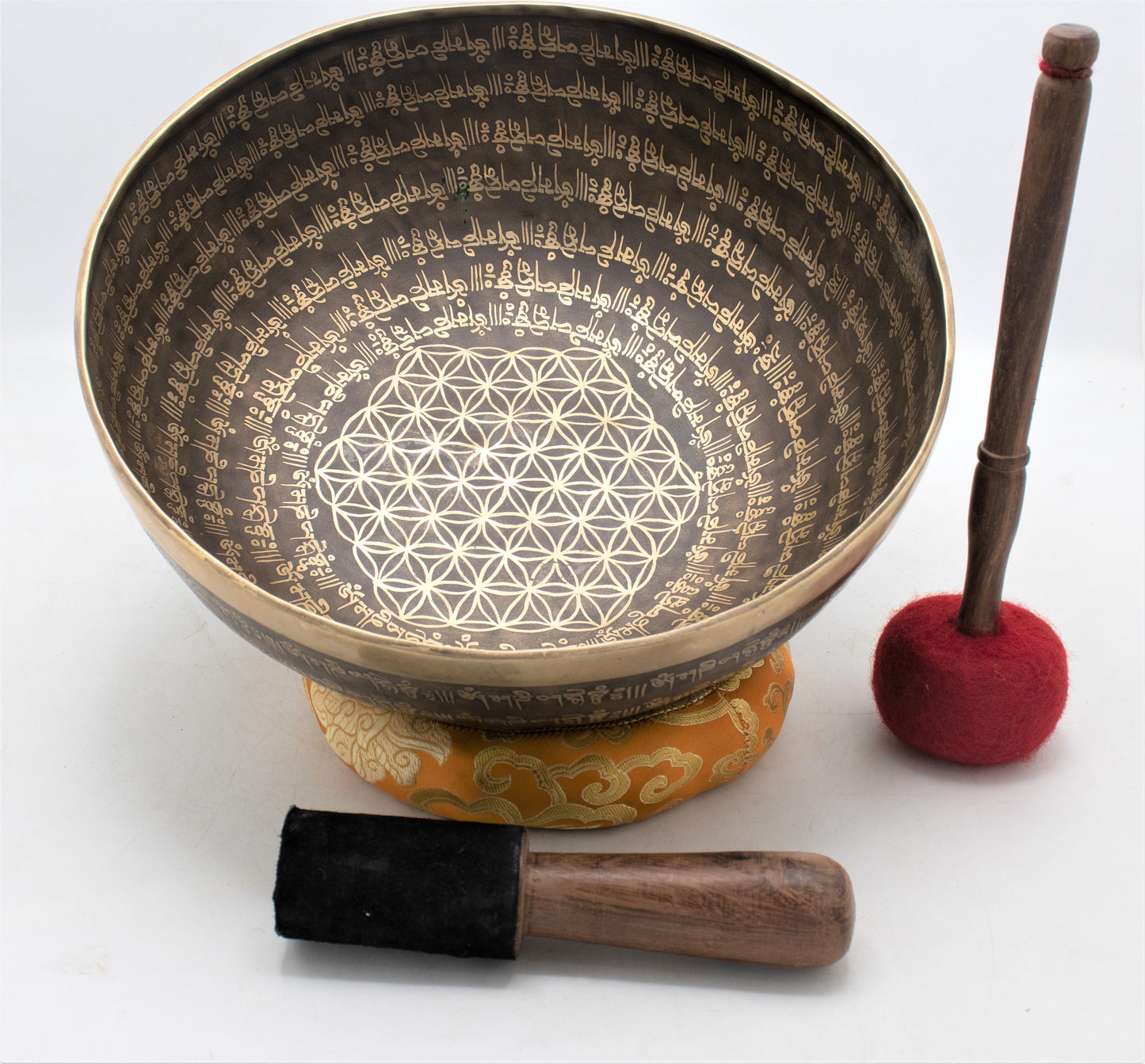13 inch Mantra Carved Singing Bowl: Handmade Tibetan Bowl for Sound Healing