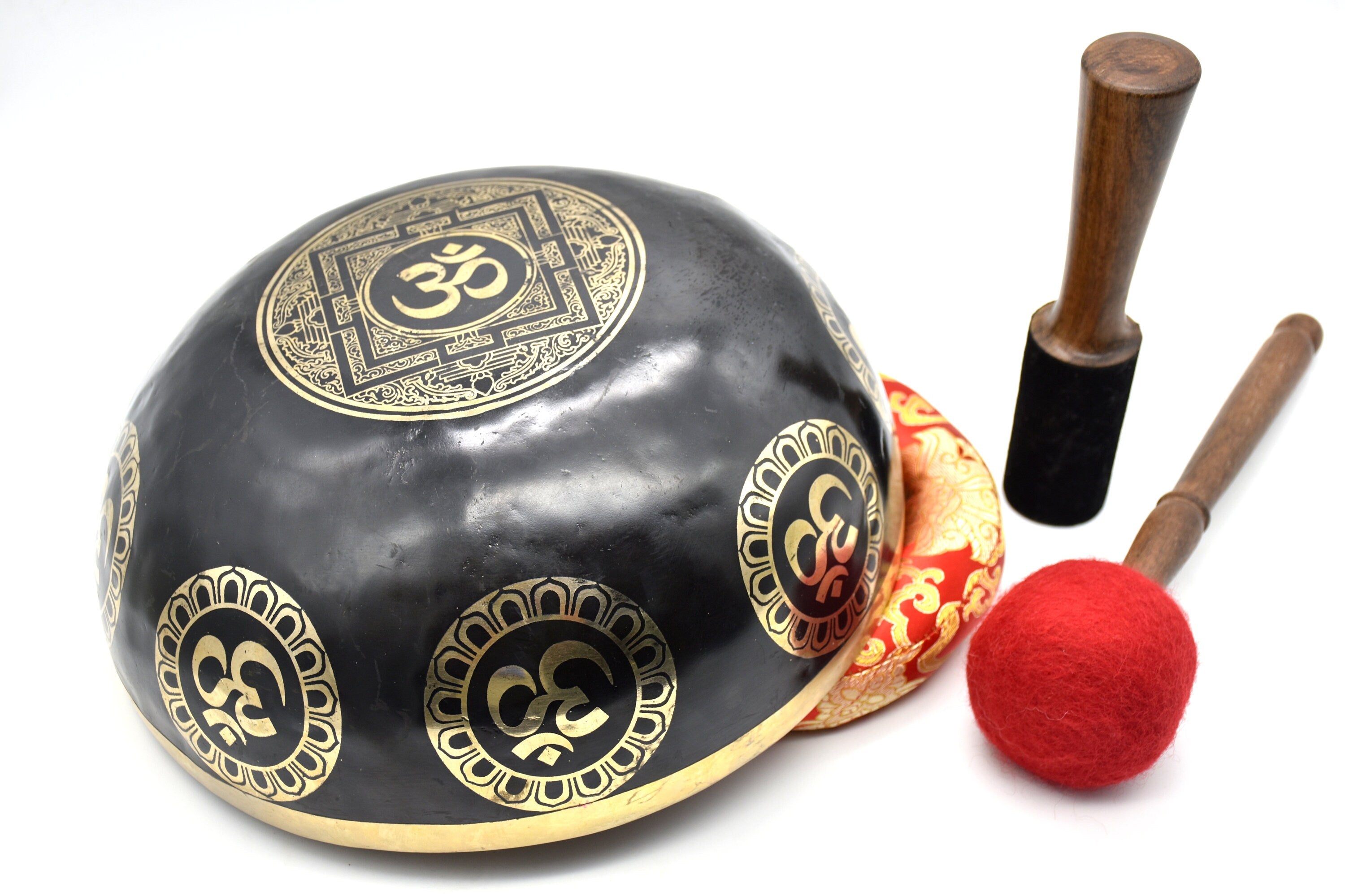 11 inch Hindu OM Carved Singing Bowl: Handmade Tibetan Meditation Bowl