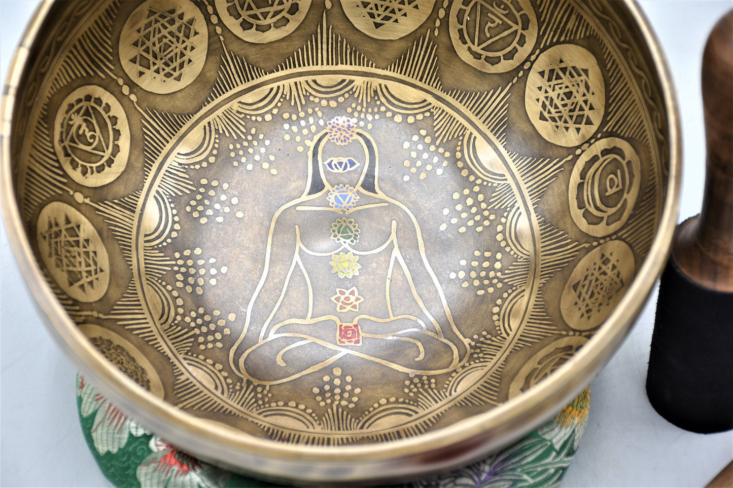 Handmade Chakra Engraved Singing Bowl: Sound Bath & Meditation (10-16 inch)