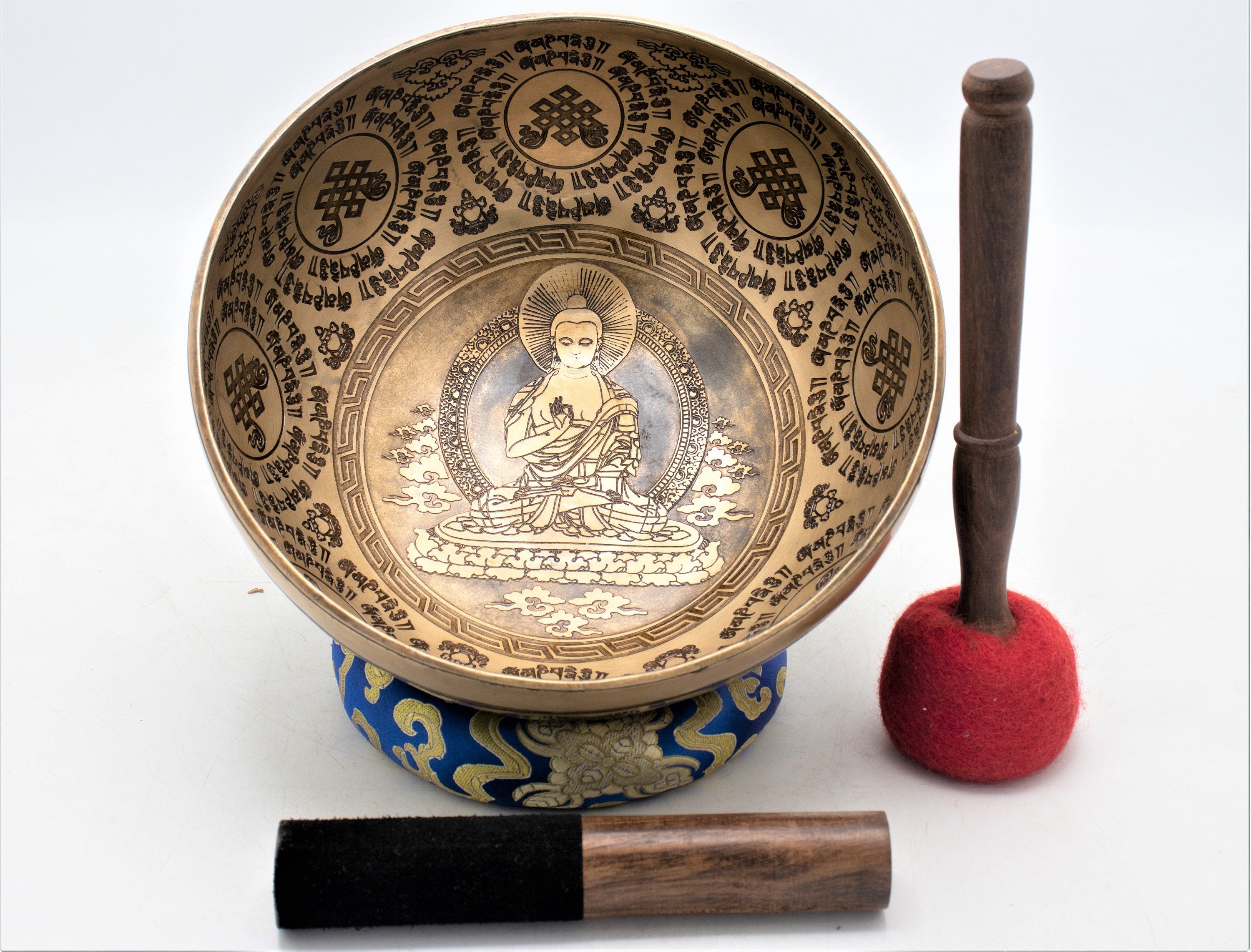 10 Inch Buddha Mantra Singing Bowl: Handmade Tibetan Sound Bath Bowl