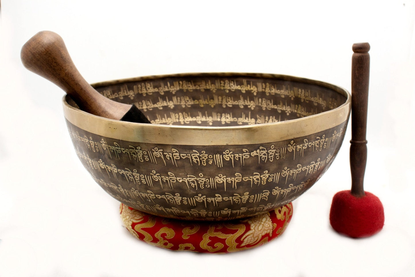 13 inch Mantra Carved Singing Bowl: Handmade Tibetan Bowl for Sound Healing