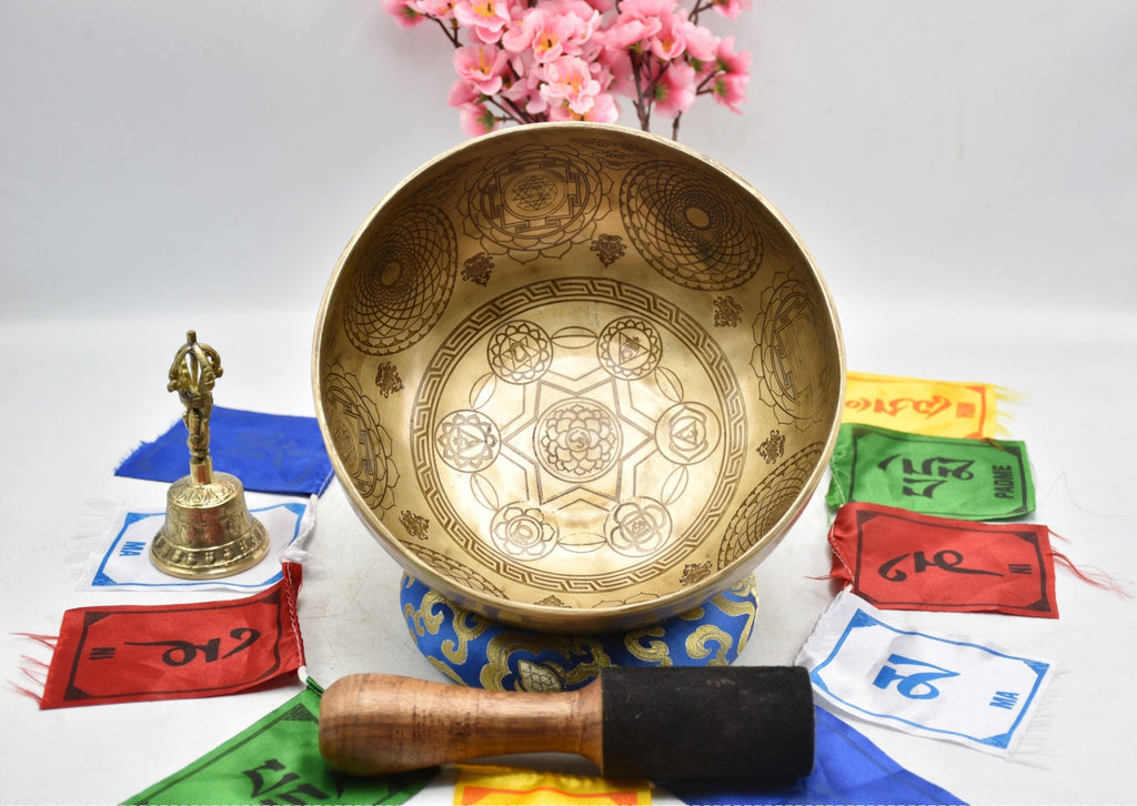 Engraved Singing Bowl: Handmade Tibetan Bowl for Meditation & Sound Bath