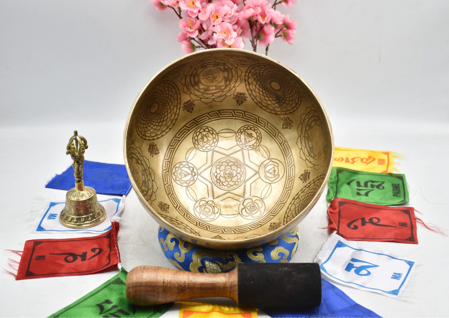 Engraved Singing Bowl: Handmade Tibetan Bowl for Meditation & Sound Bath