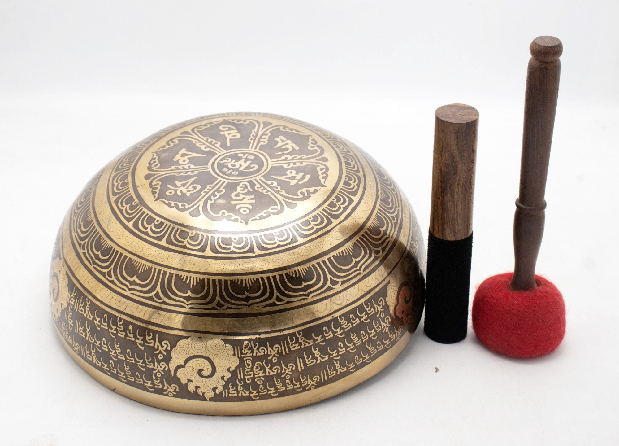12 Inch Mantra Engraved Singing Bowl: Handmade Tibetan Sound Bath Bowl