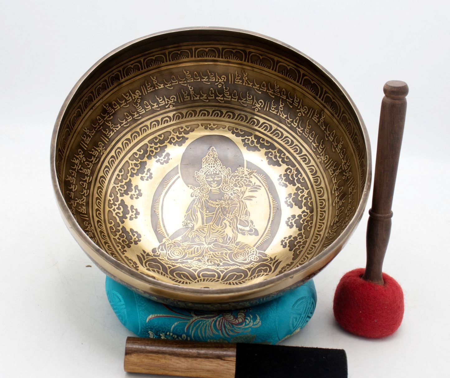 12 Inch Mantra Engraved Singing Bowl: Handmade Tibetan Sound Bath Bowl